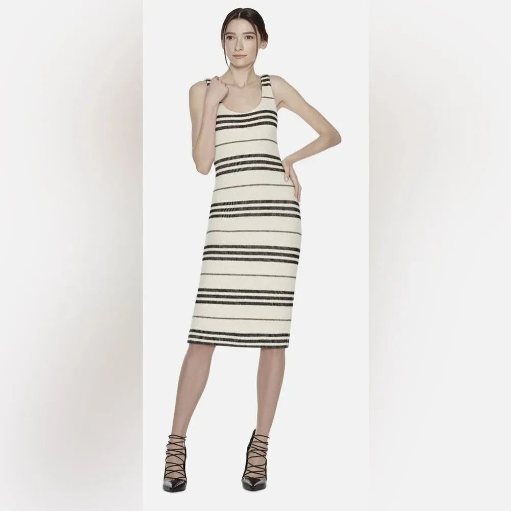 $298 Alice + Olivia ELAINA Striped Sleeveless Sweater Dress Midi Black/Cream S/P